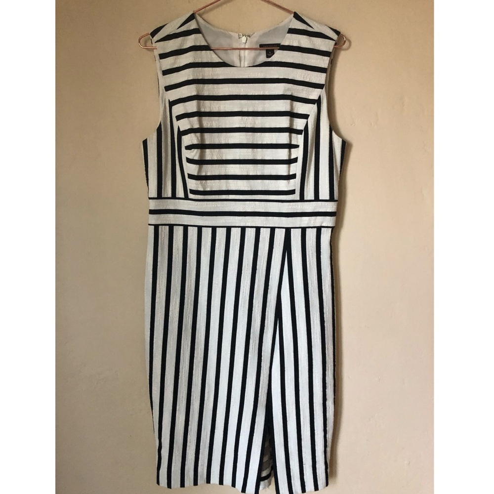 Ann Taylor black & white striped sheath dress
